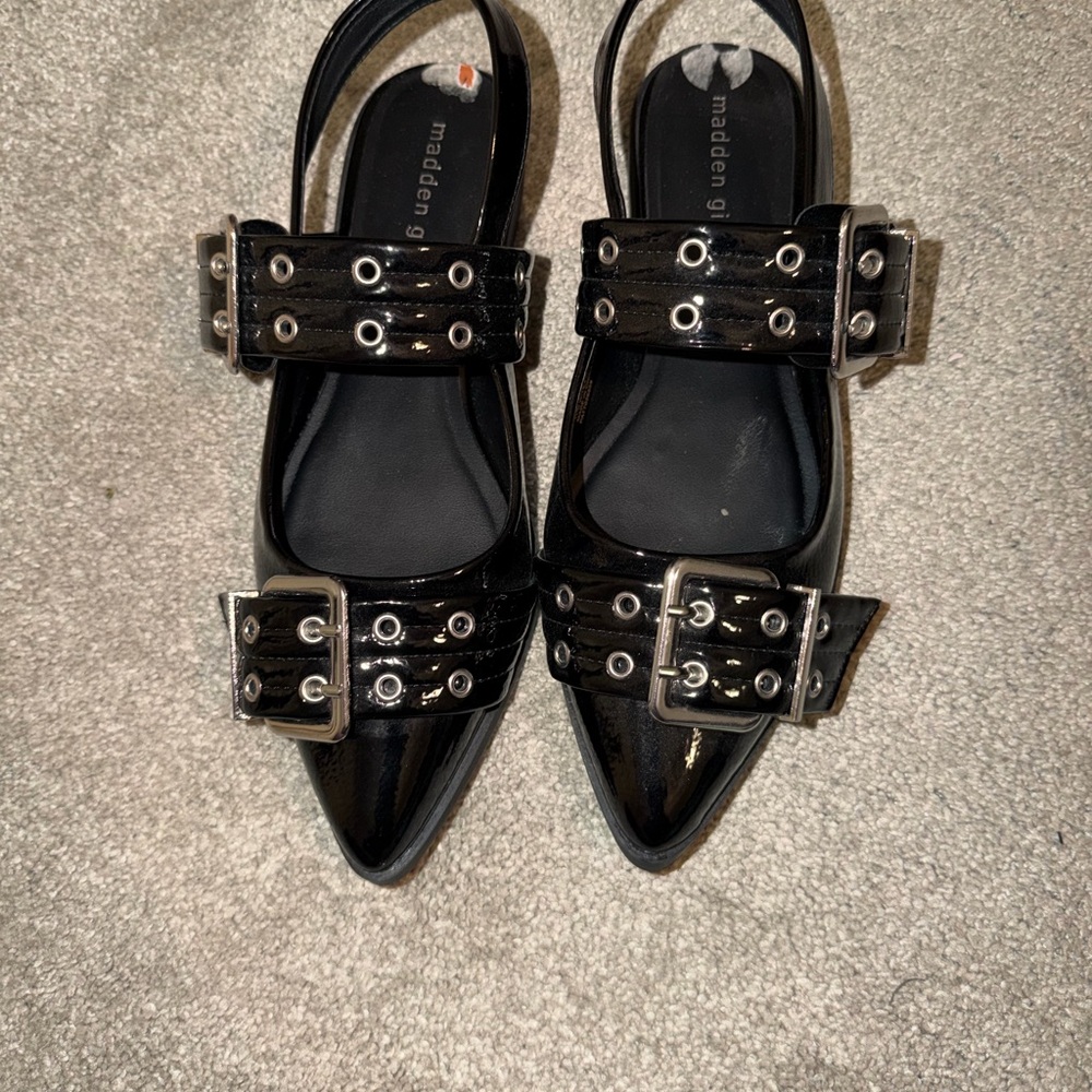 Madden Girl Black Patent Buckle Flats